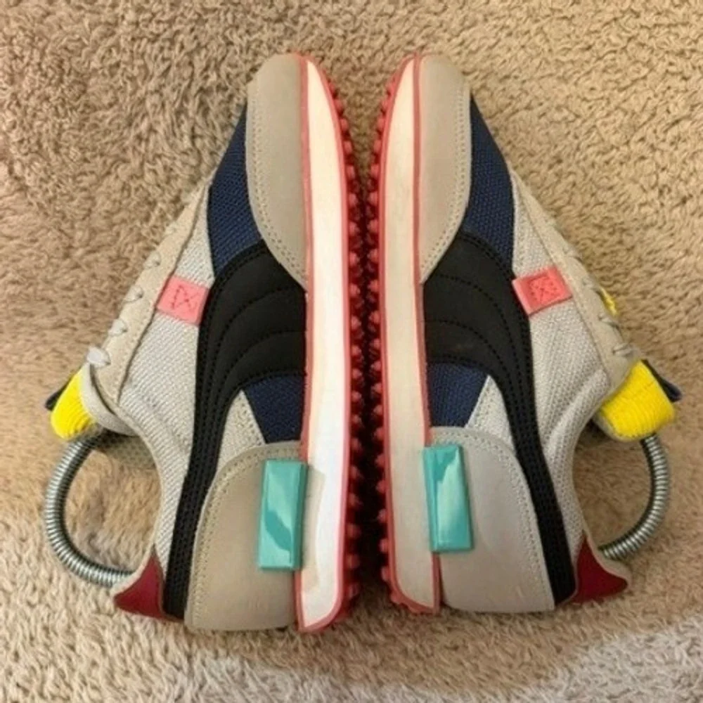 Puma Future Rider Play On Kids Sneakers Grey Navy Yellow 375269-01 Size 5.5C